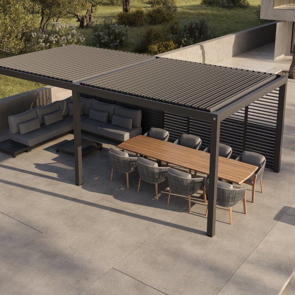 Suns Luxe electric pergola beside a contemporary Australian-style home